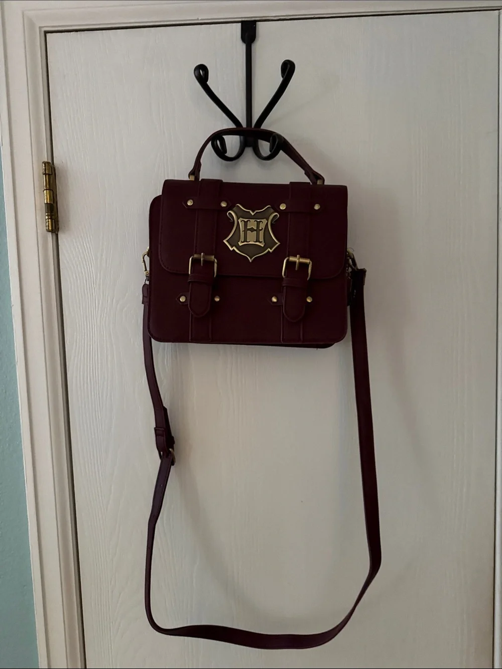 Bioworld Harry Potter Burgundy Satchel with Hogwarts Crest Hardware